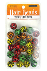 Magic Collection Hair Beads Wood Beads - Round Leopard #WOODMIX13