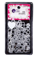 Tara Large Hair Beads - Clear w/ Silver Glitter Jumbo Pack #9336