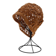 Handmade Fashion Floral Crochet Bucket Hat - Brown