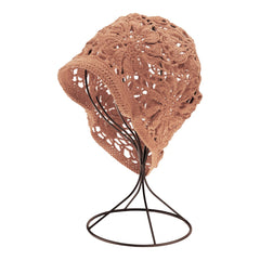 Handmade Fashion Floral Crochet Bucket Hat - Caramel