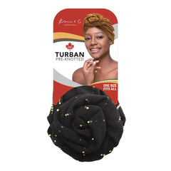 Premium Pre-Knotted Turban w/ Gold Lines - Black #92806