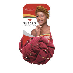 Premium Pre-Knotted Turban w/ Gold Lines - Red #92807