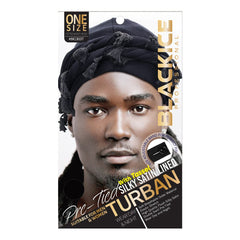 Black Ice Pre-Tied Silky Satin Lined Turban w/ Tassel
