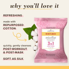 Burt's Bees 3-in-1 Micellar Cleansing Towelettes - Rose Water