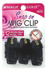 Magic Gold Snap On Wig Clip - Medium 12pcs Black