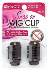 Magic Gold Snap On Wig Clip - Medium 6pcs Dark Brown