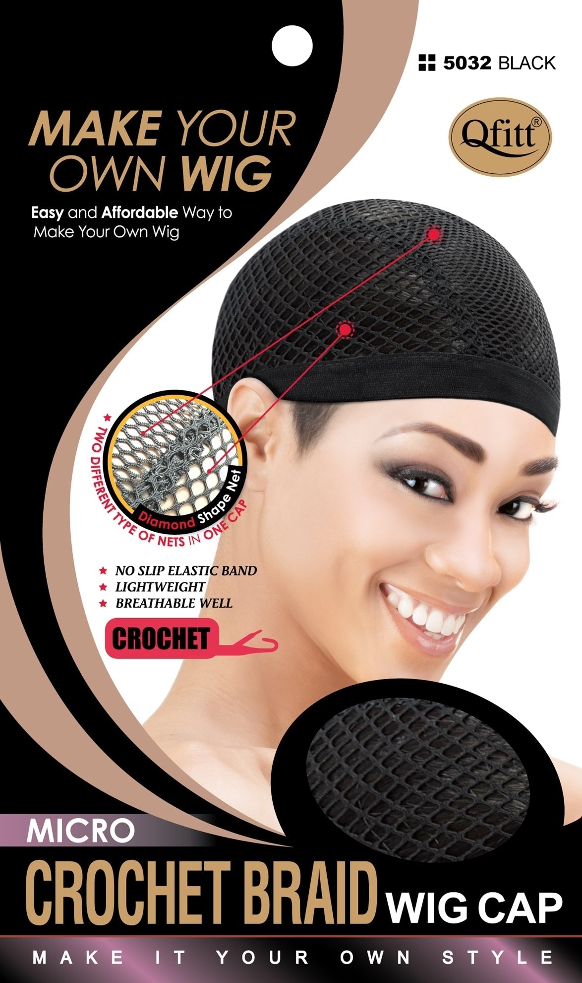 Qfitt Micro Crochet Braid Wig Cap # 5032 Black