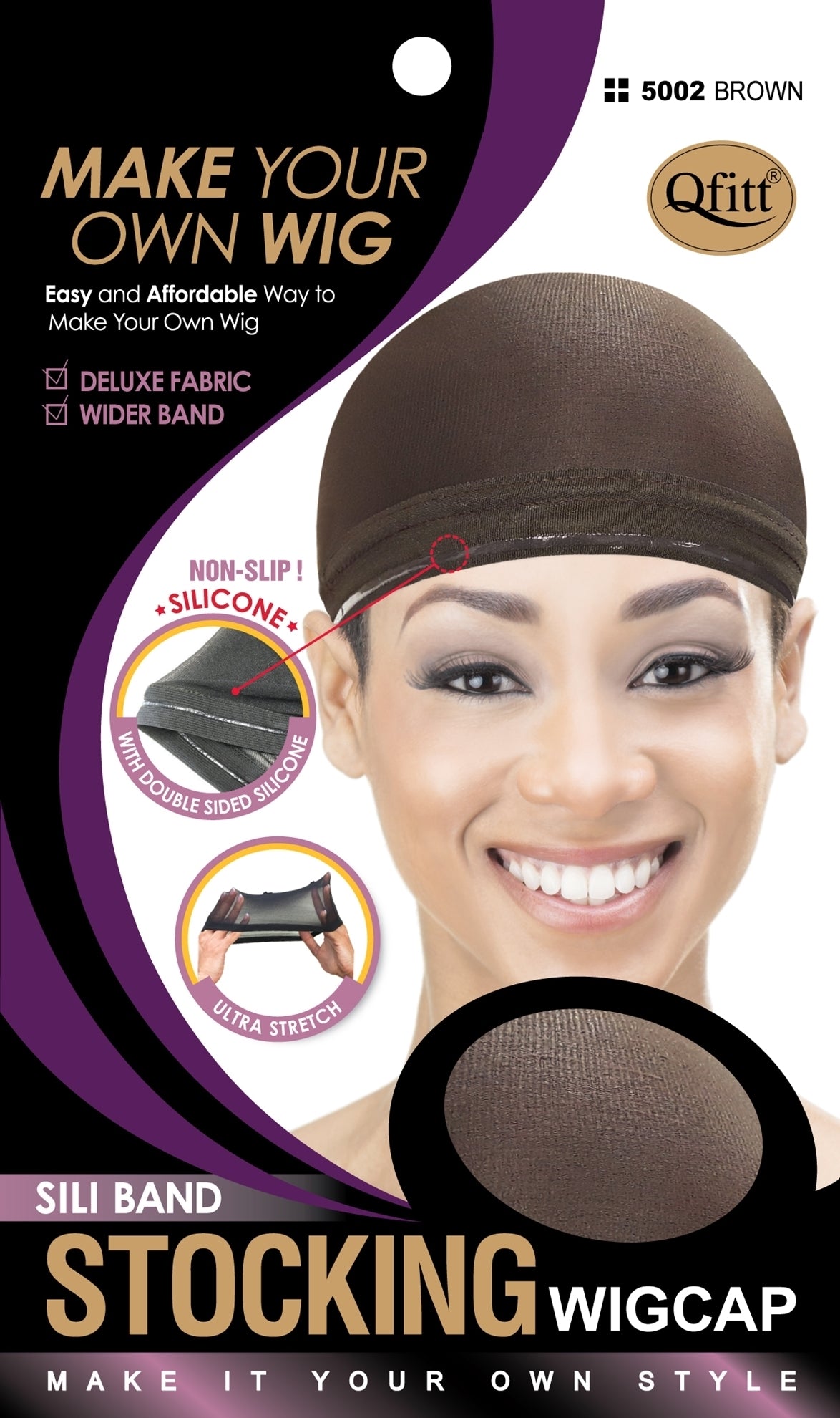 Qfitt Silicone Band Stocking Wig Cap #5002 Brown