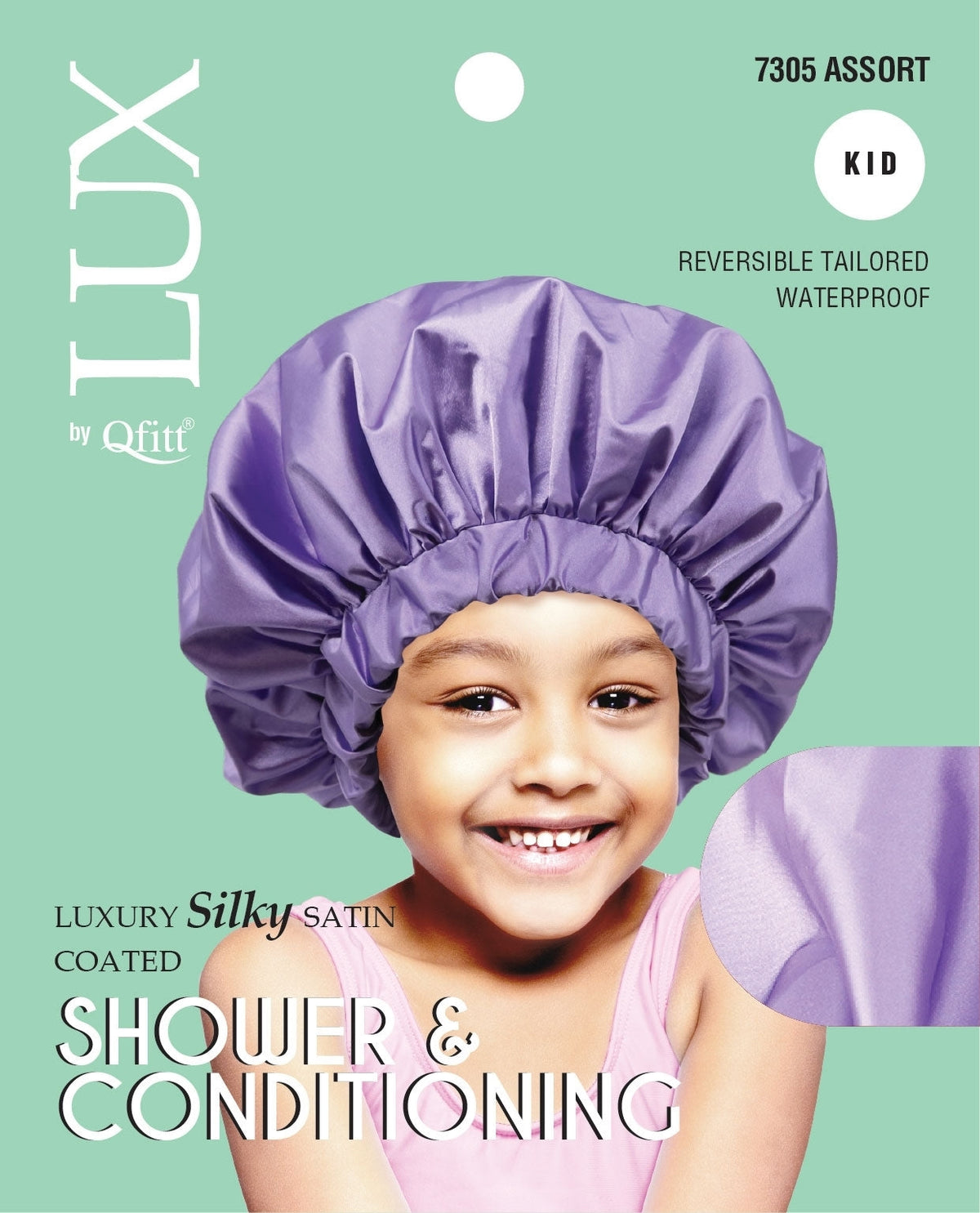 Qfitt LUX Kids Luxury Silky Satin Lined Shower & Conditioning Cap #7305