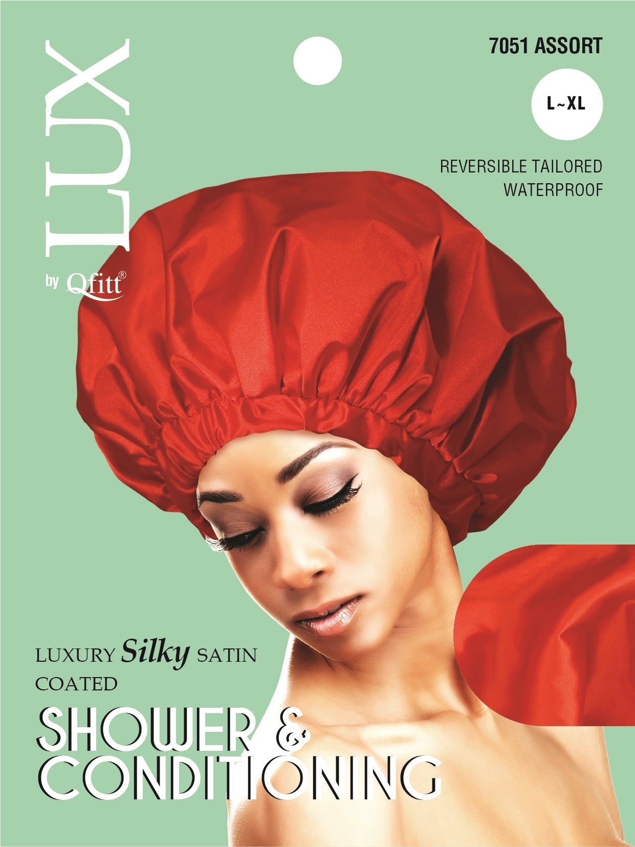 Qfitt LUX Luxury Silky Satin Coated Shower & Conditioning Cap L - XL #7051 Assorted