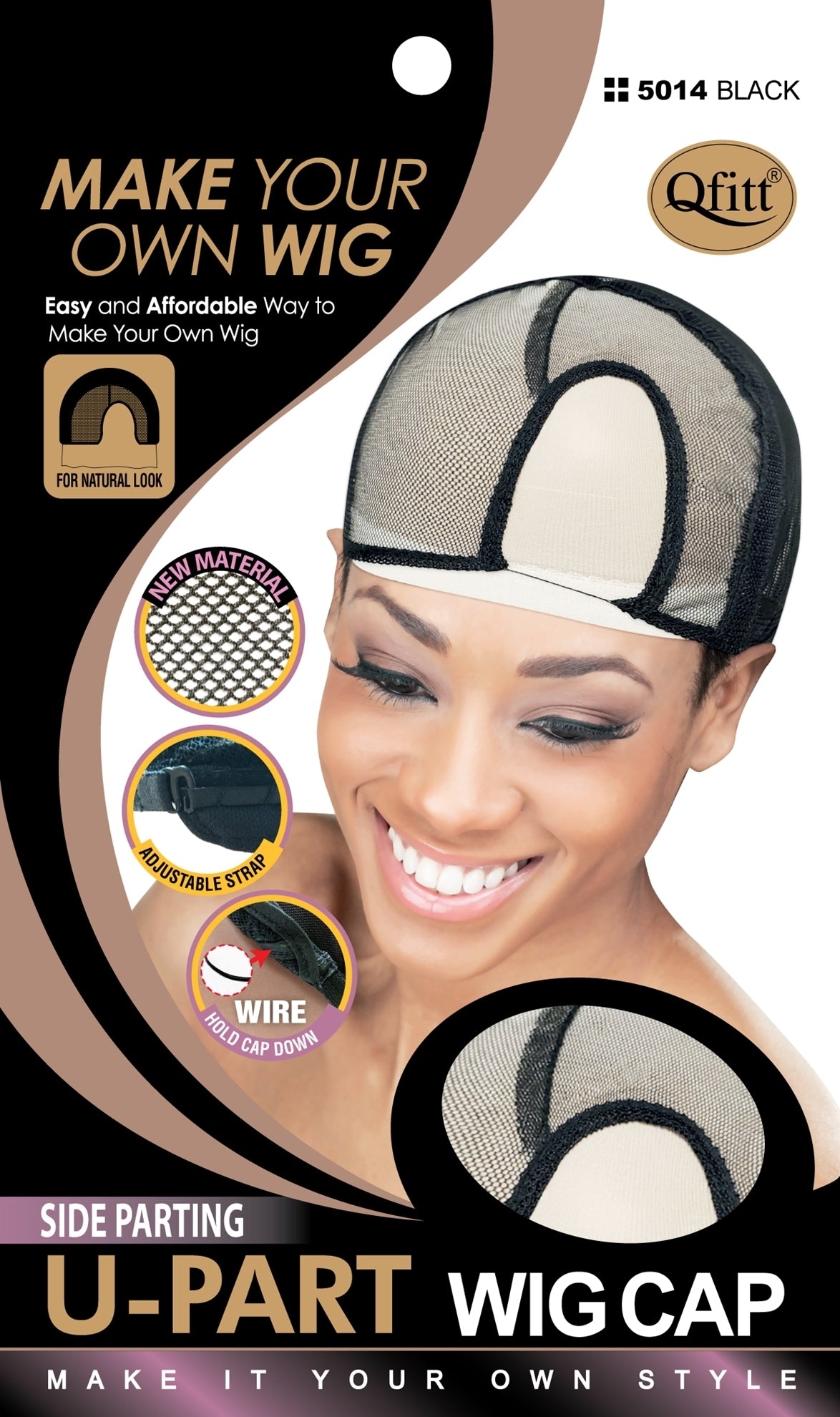 Qfitt Side Parting U-Part Wig Cap # 5014 Black