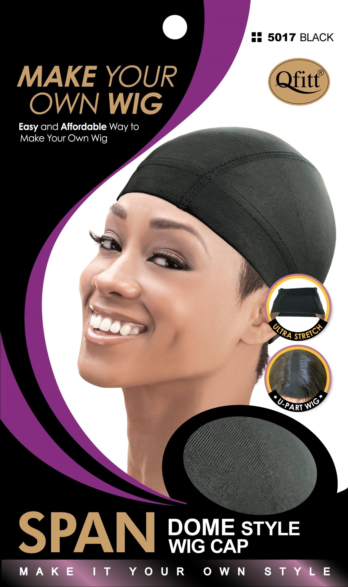 Qfitt Spandex Dome Style Wig Cap #5017 Black