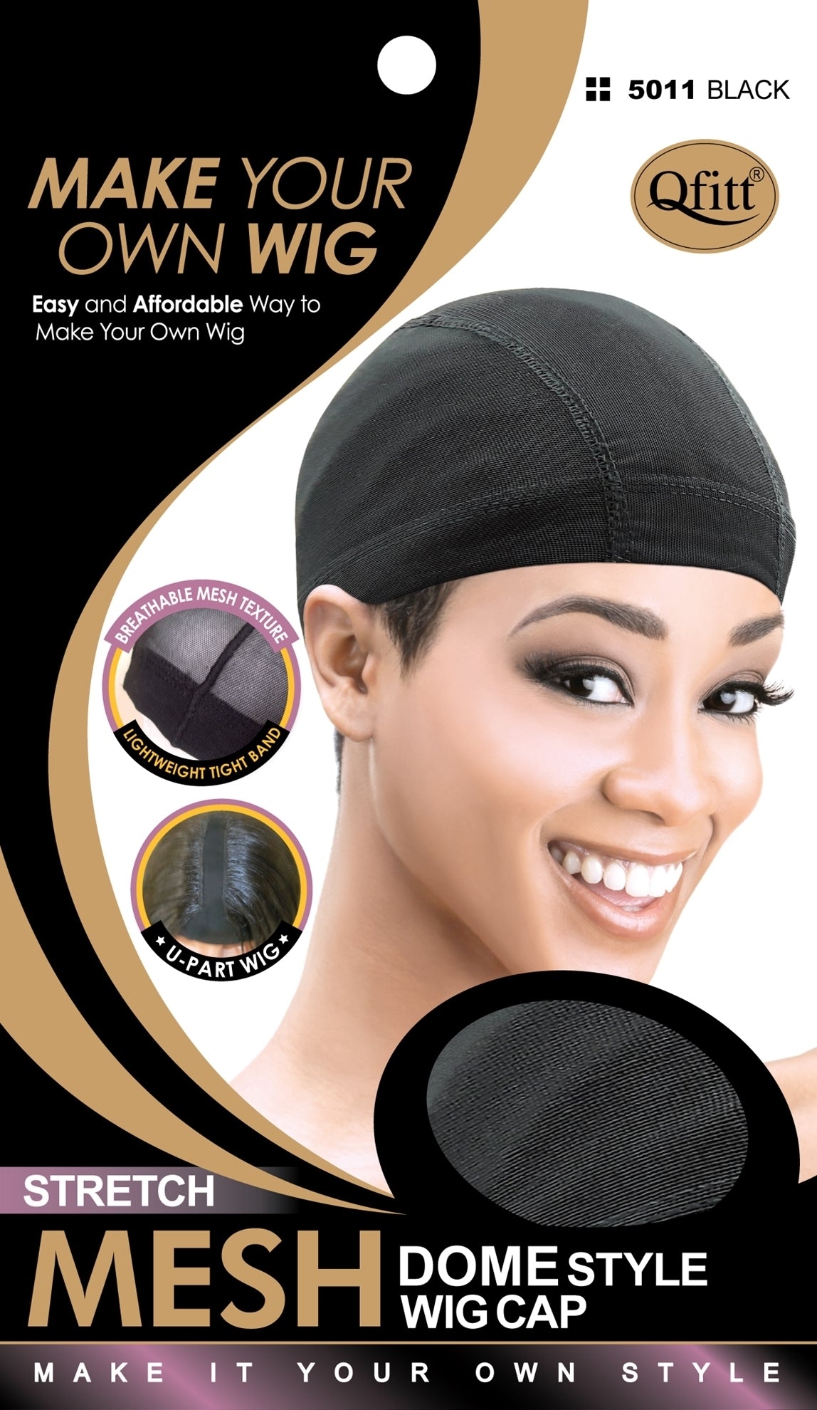 Qfitt Stretch Mesh Dome Style Wig Cap #5011 Black