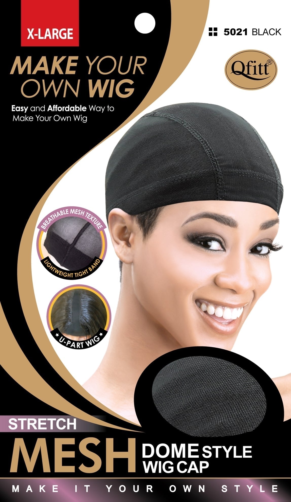 Qfitt Stretch Mesh Dome Style X-Large Wig Cap #5021 Black - Dollar Deals