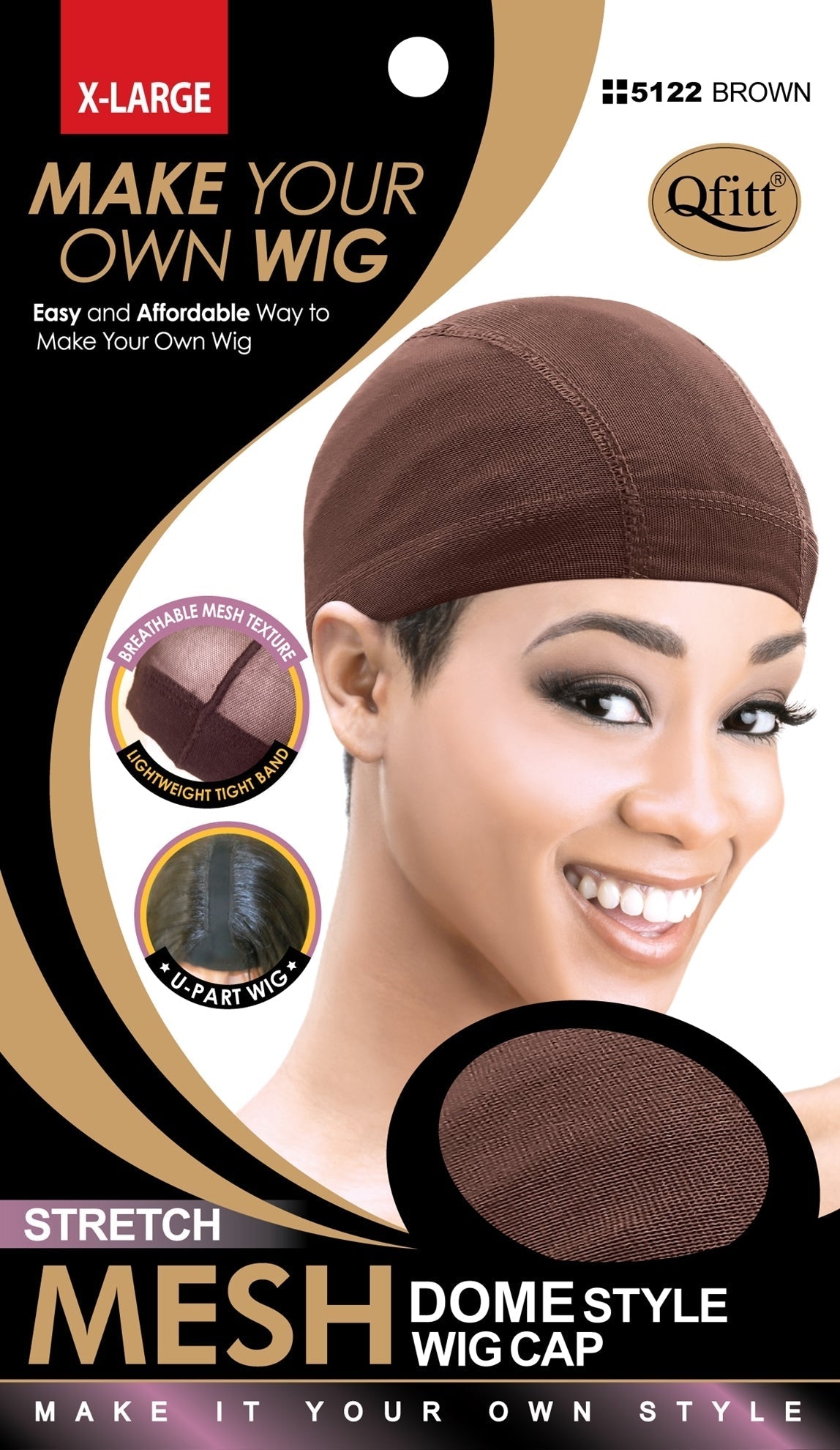 Qfitt Stretch Mesh Dome Style X-Large Wig Cap #5122 Brown - Dollar Deals