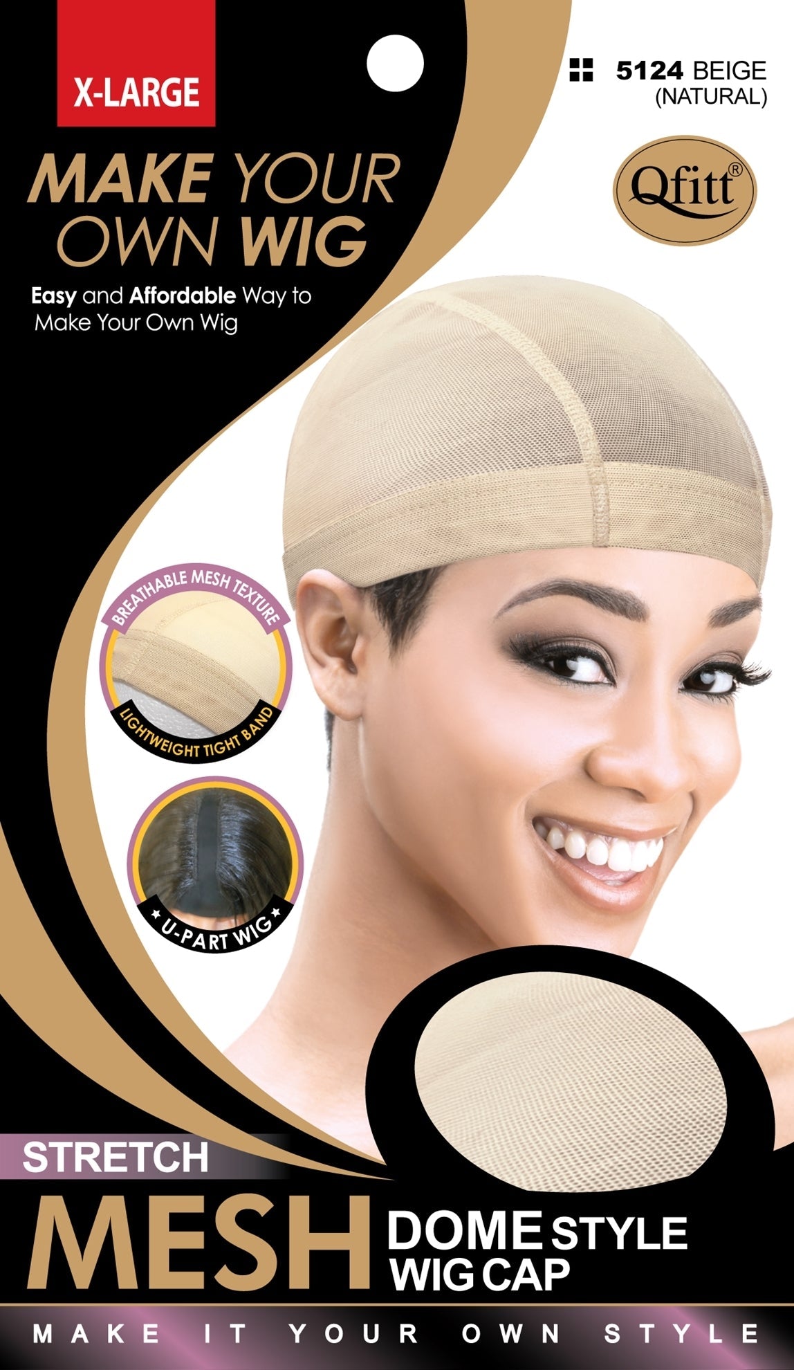 Qfitt Stretch Mesh Dome Style X-Large Wig Cap #5124 Beige