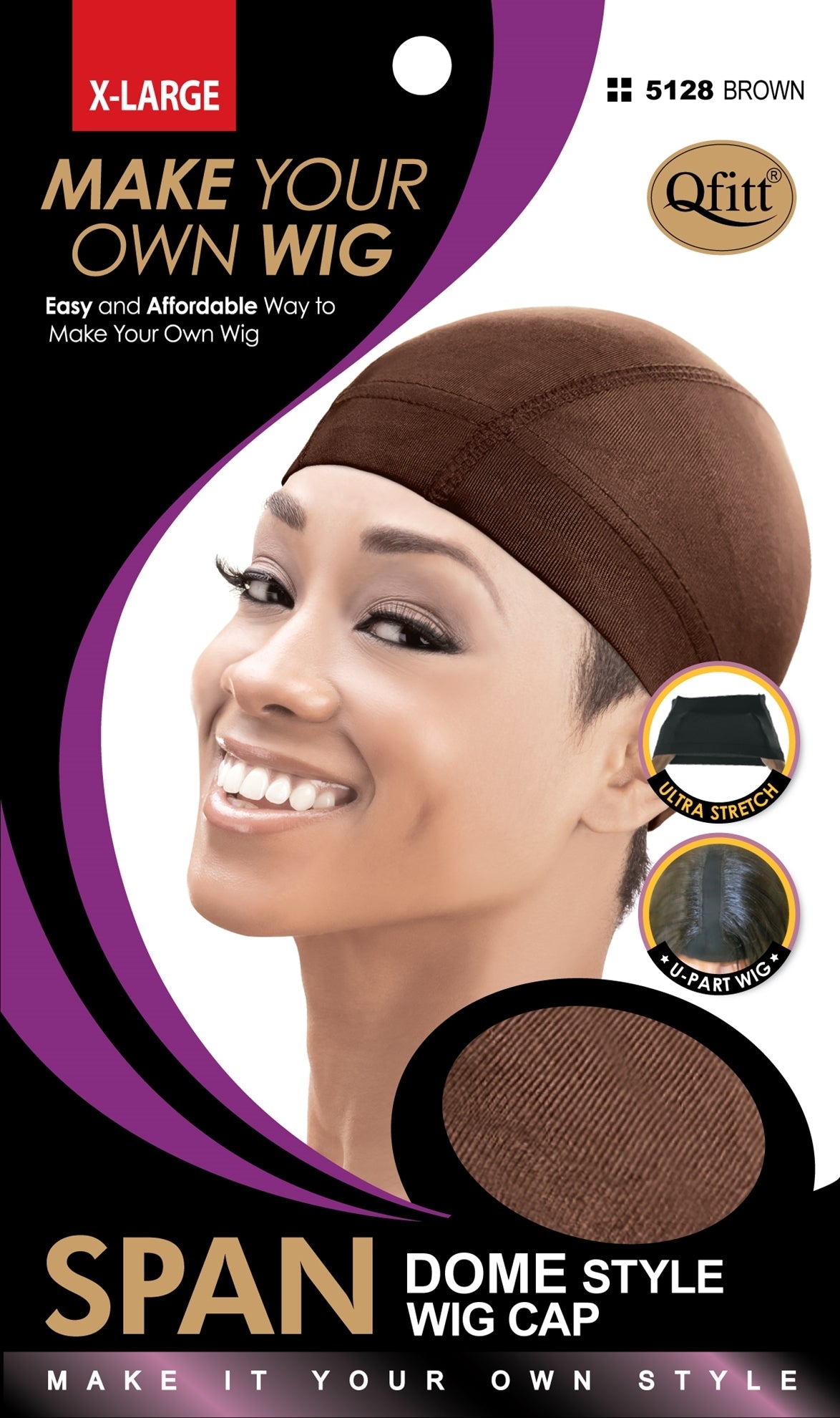 Qfitt Spandex Dome Style X-Large Wig Cap #5128 Brown