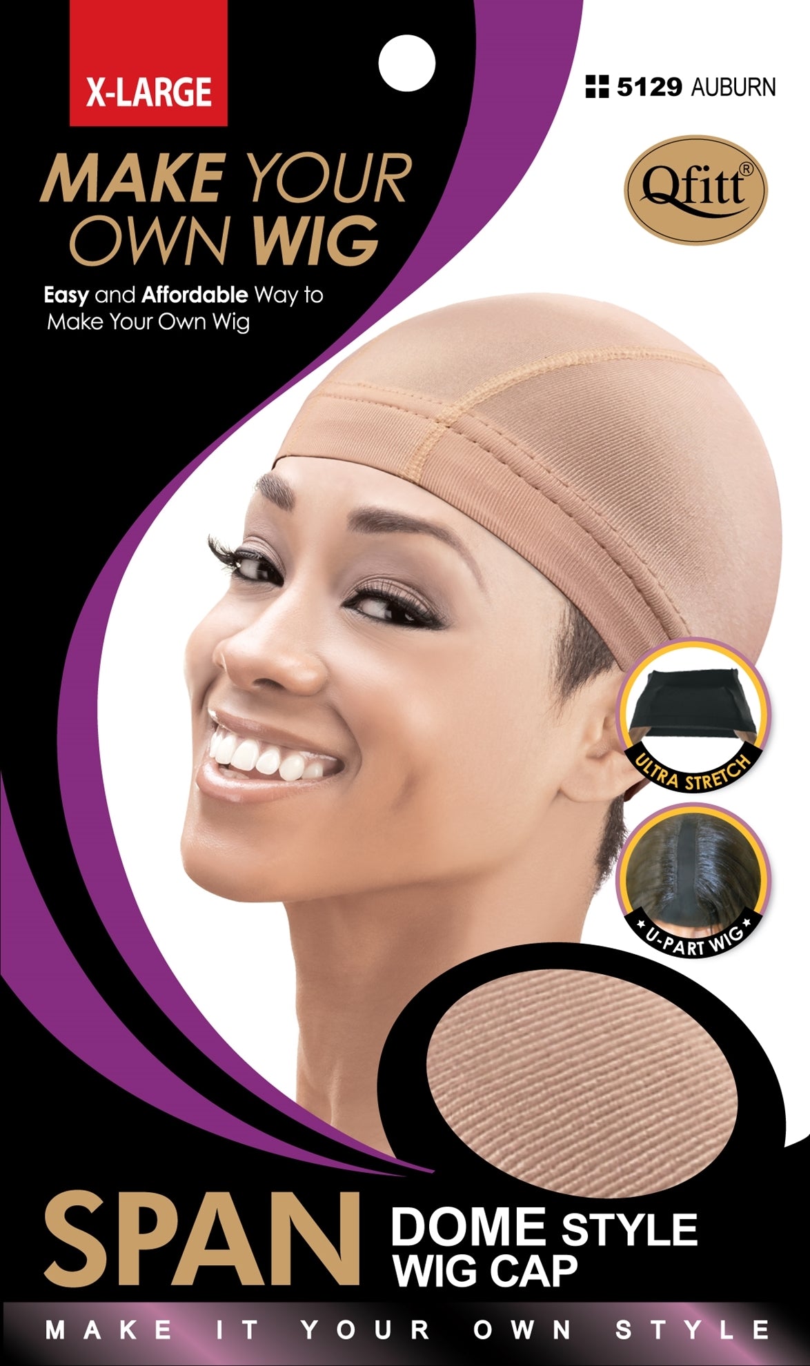 Qfitt Spandex Dome Style X-Large Wig Cap #5129 Auburn