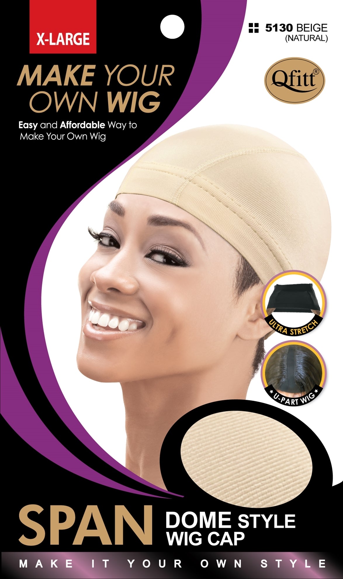 Qfitt Spandex Dome Style X-Large Wig Cap #5130 Beige