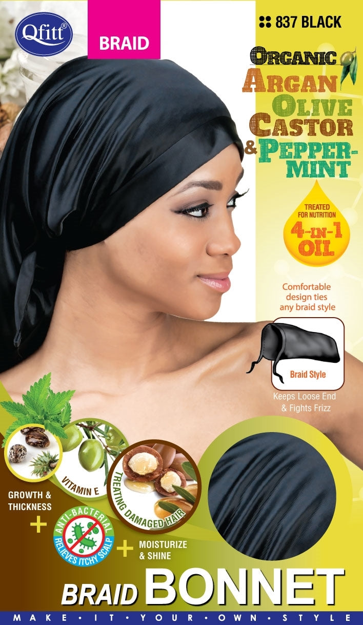 Qfitt Organic 4-In-1 Oil Braid Bonnet #837 Black