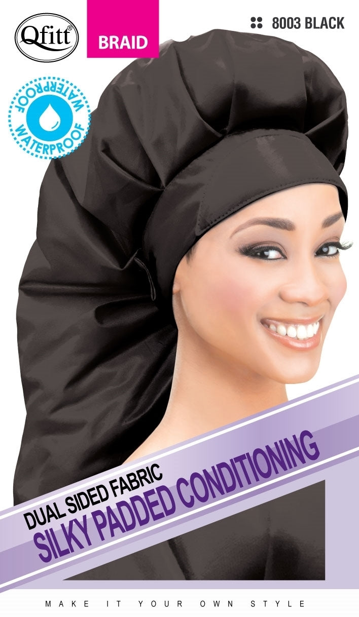 Qfitt Silky Padded Conditioning Braid Cap #8003 Black