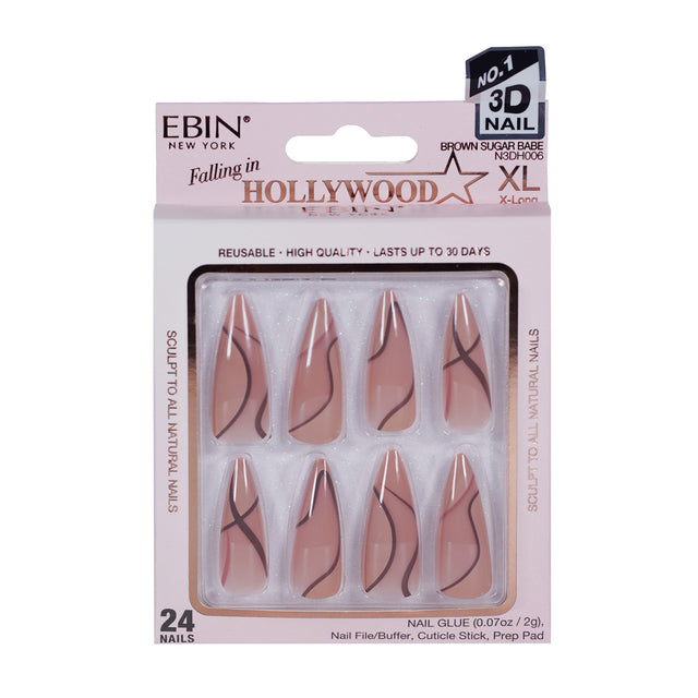 EBIN Press-On Nails Falling in Hollywood - Brown Sugar Babe #NN3DH006 X-Long