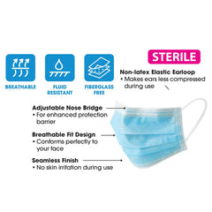 Annie Kids Sterile Face Masks with Elastic Earloops - Light Blue #3763