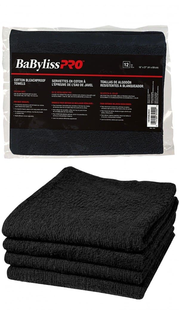 Babyliss Pro Cotton Bleach Proof Towels - Black