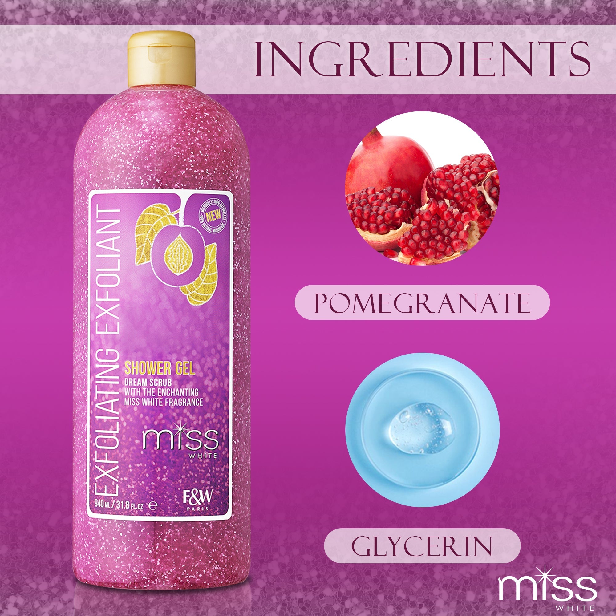 Fair and White Miss White Beauty Exfoliating Shower Gel 940 ml