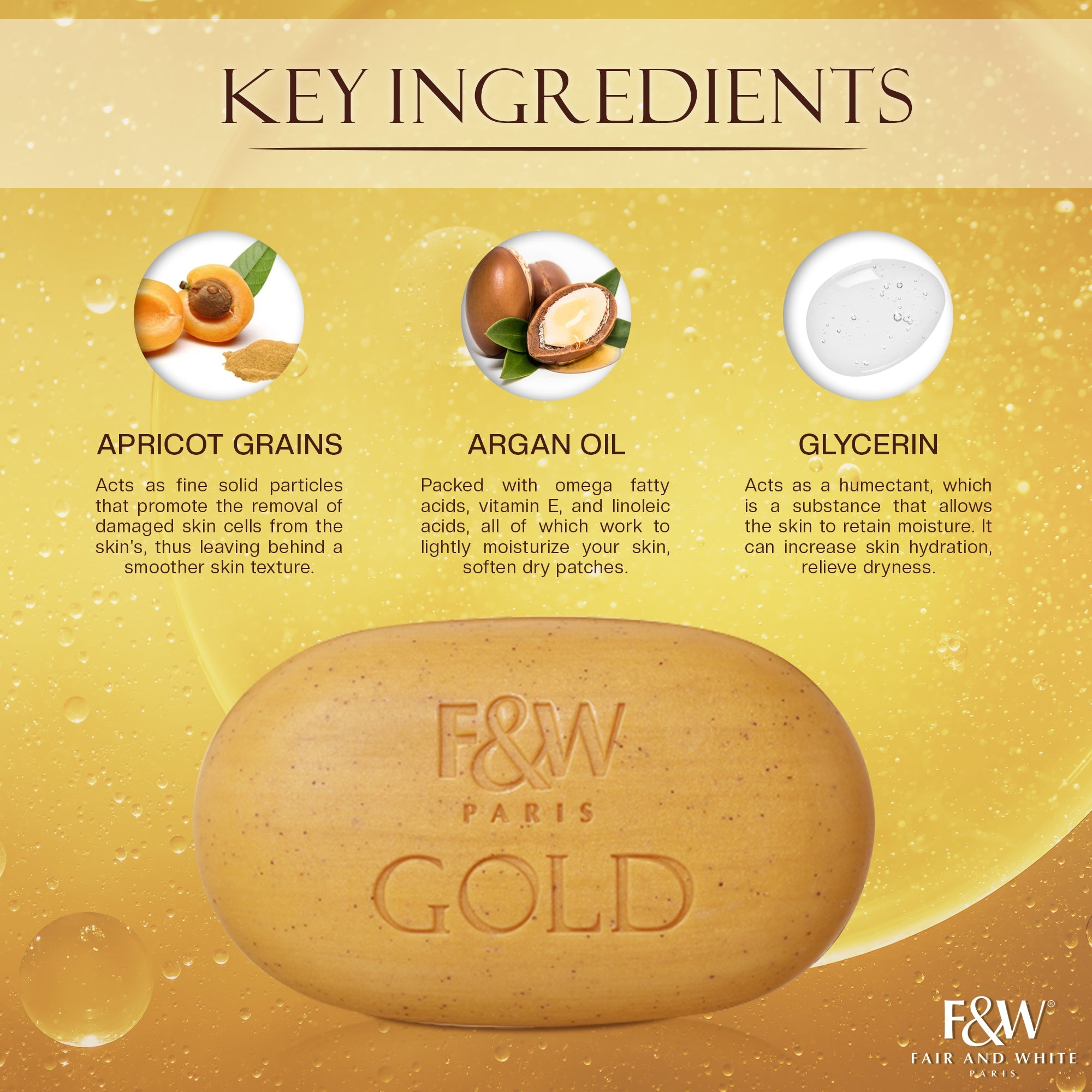 Fair And White Gold Exfoliating Soap with Argan Oil 200g