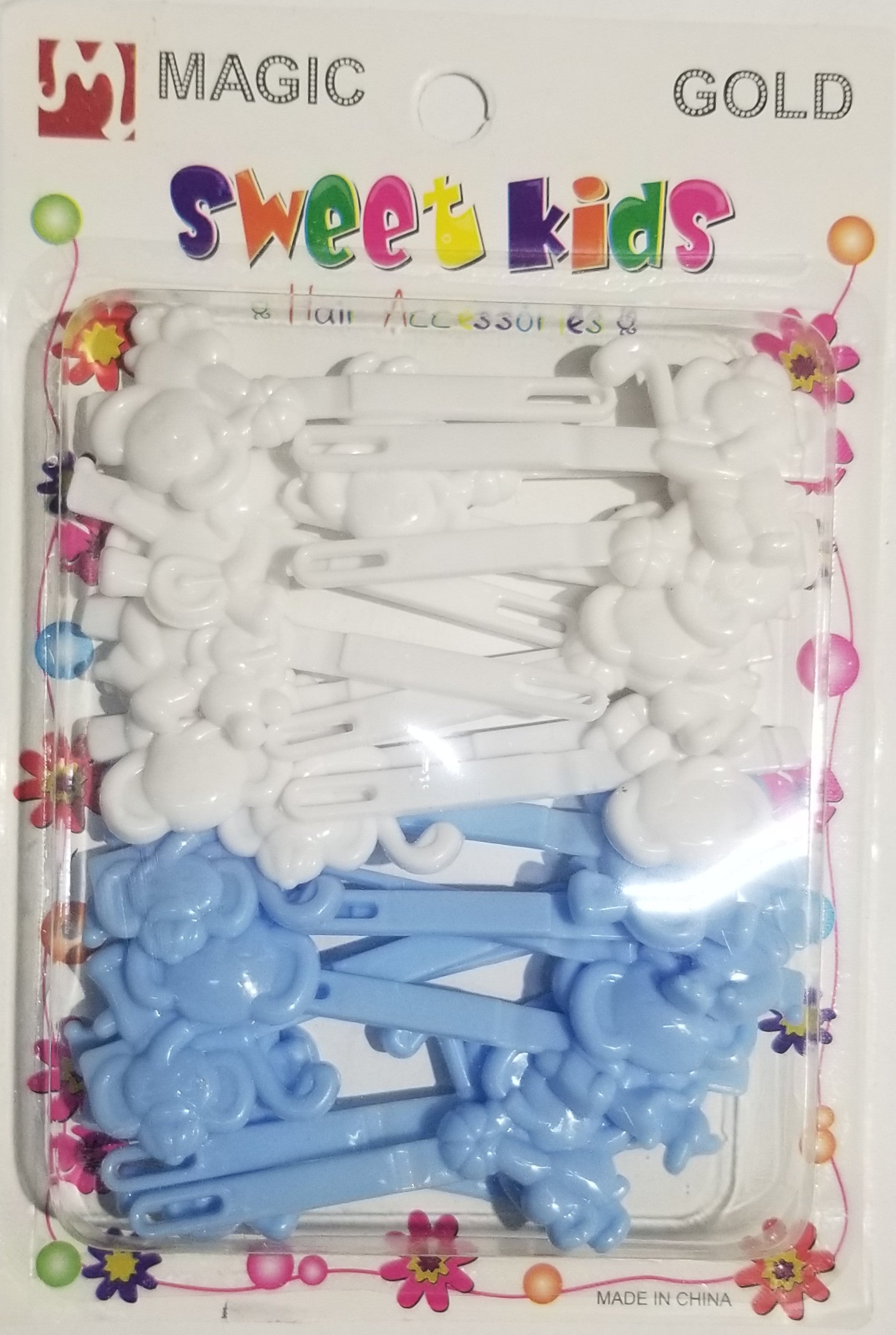 Sweet Kids Hair Barrettes - Elephants Light Blue & White #5117WLB