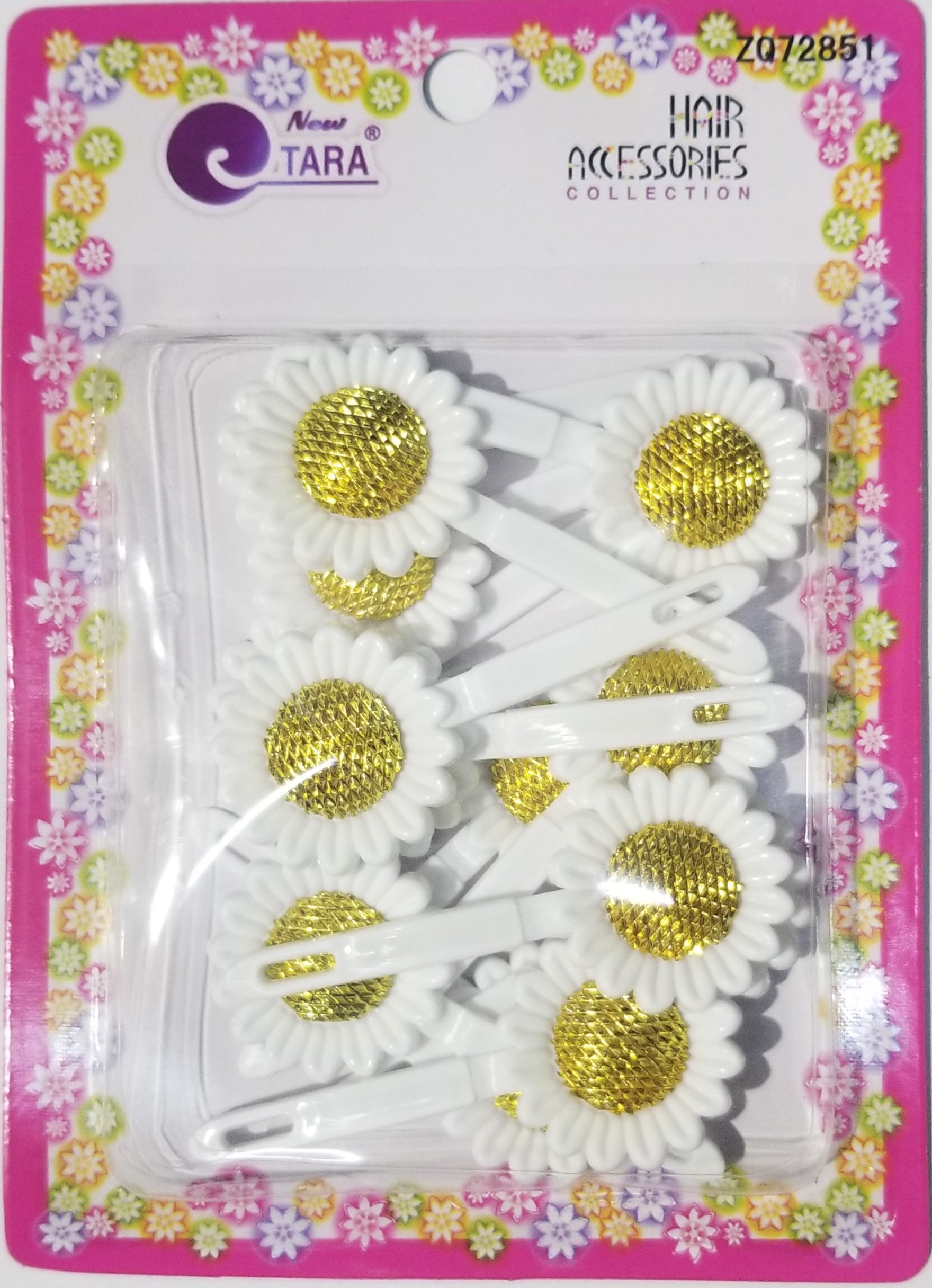 Tara Hair Barrettes - White Sunflowers w/Gold #ZQ72851
