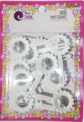 Tara Hair Barrettes - White Sunflowers w/Silver #ZQ72853