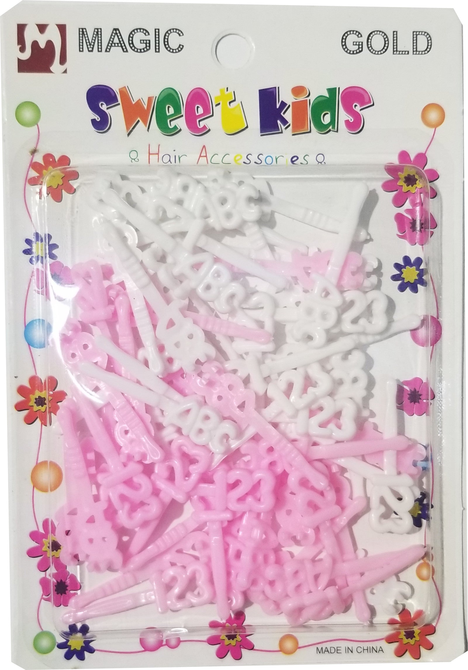 Sweet Kids Hair Barrettes - ABC & 123 White & Pink #5192WPK