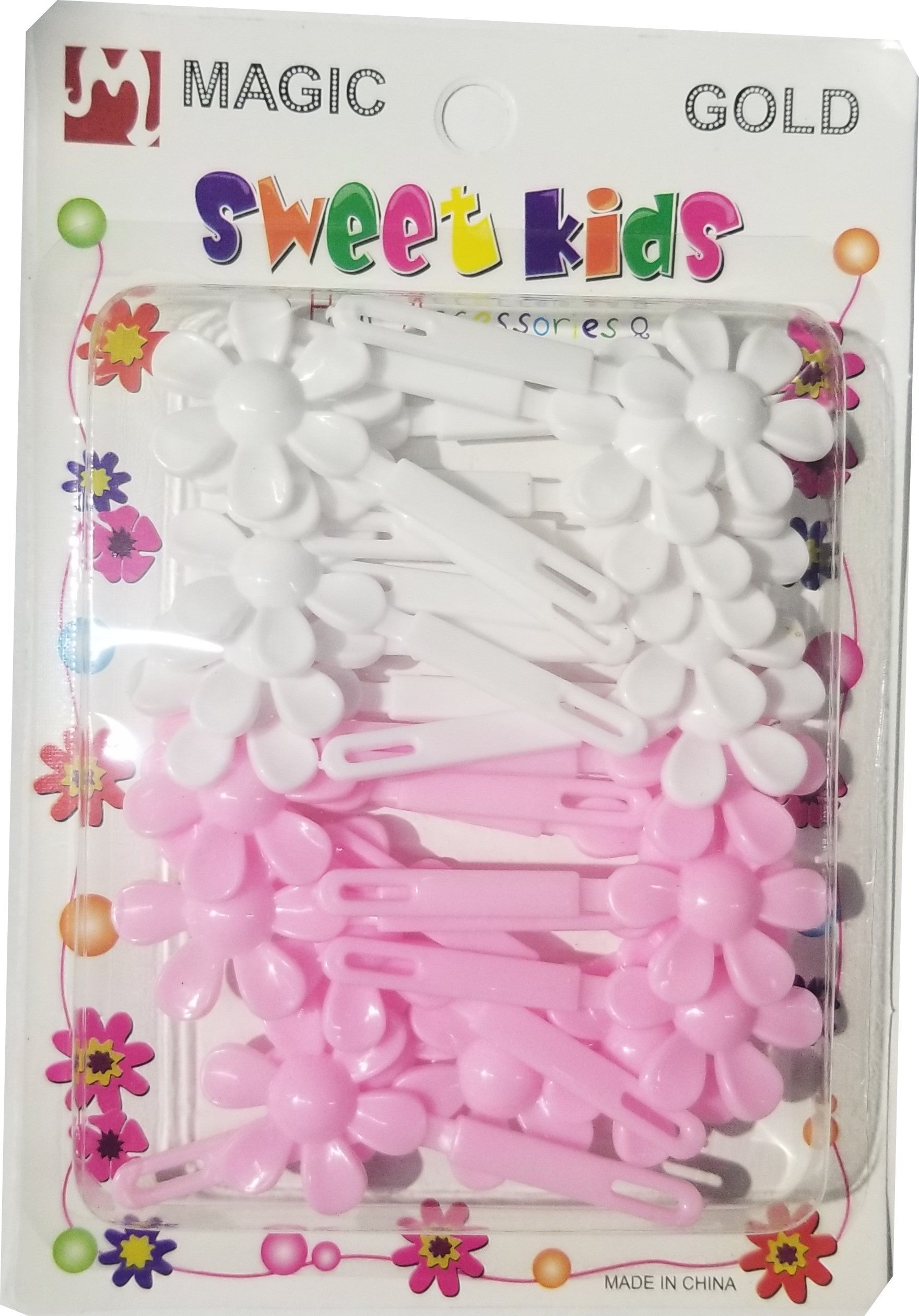 Sweet Kids Hair Barrettes - Flowers White & Pink #5140WPK