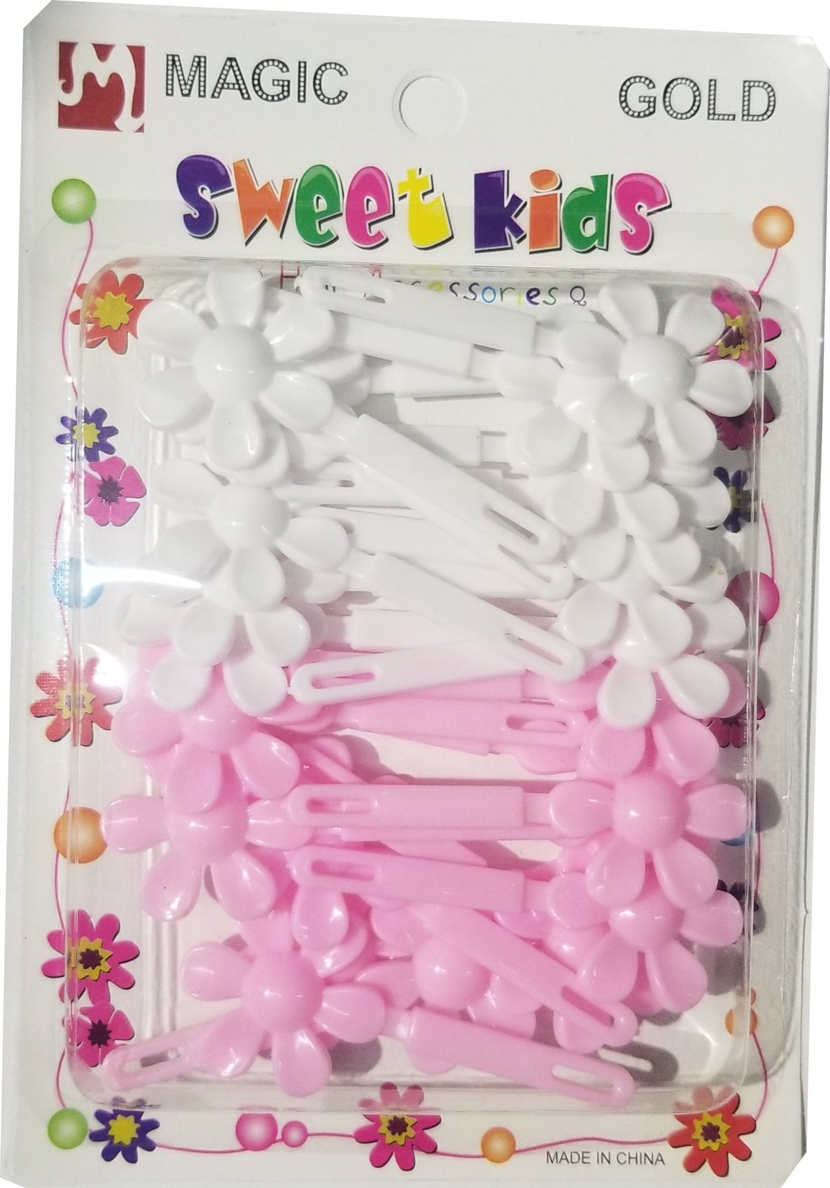 Sweet Kids Hair Barrettes - Flowers White & Pink #5140WPK