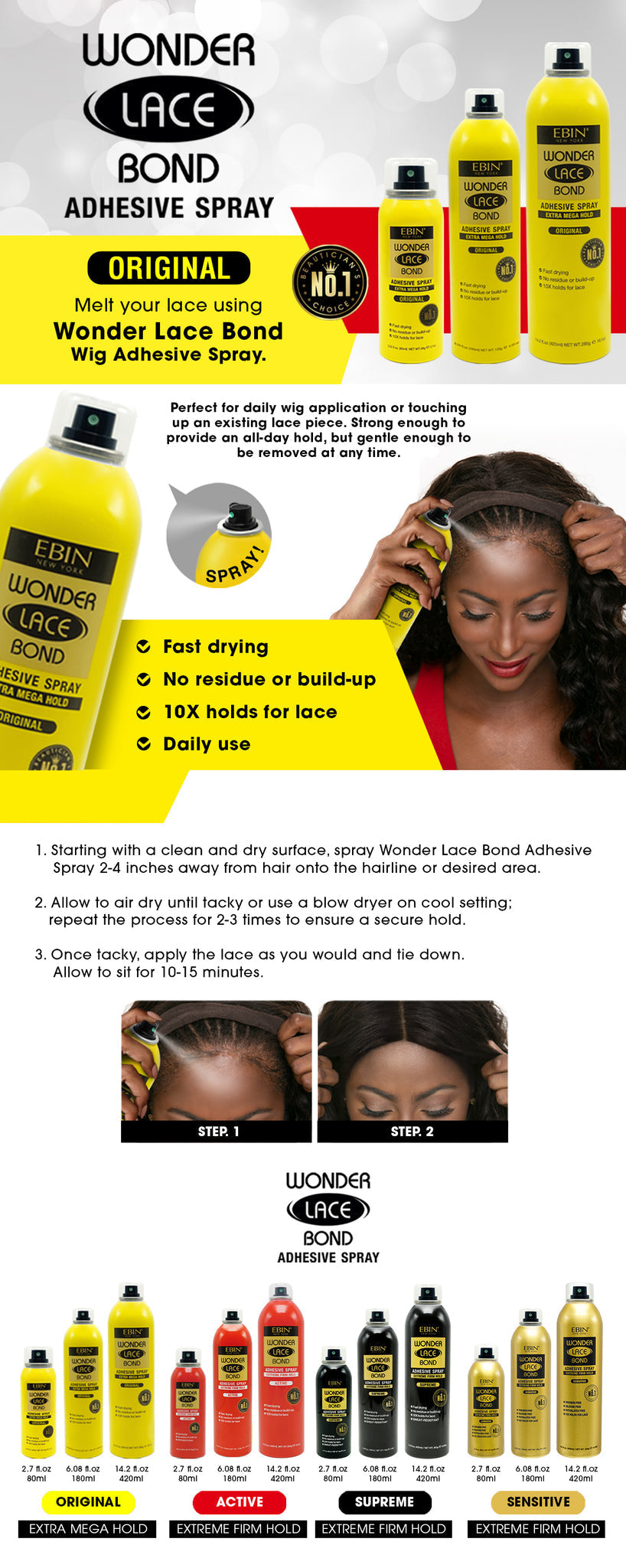 EBIN Wonder Lace Wig Bond Adhesive Spray - Original 6.08oz