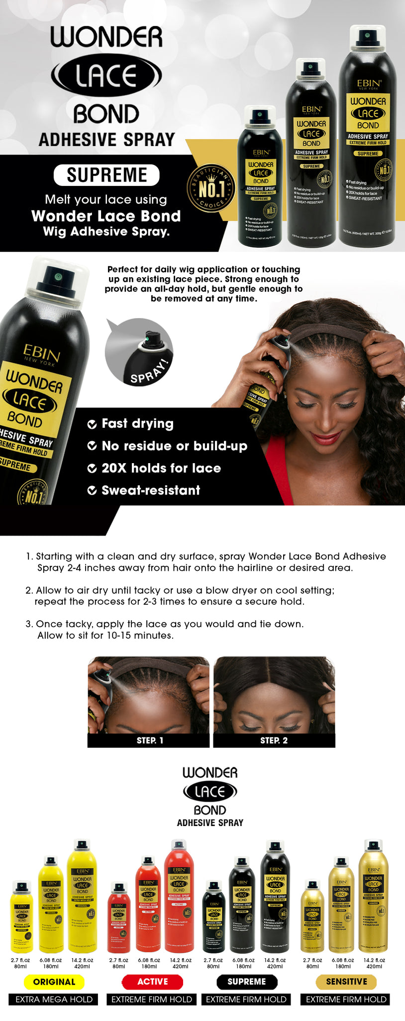 EBIN Wonder Lace Wig Bond Adhesive Spray - Supreme 14.2oz
