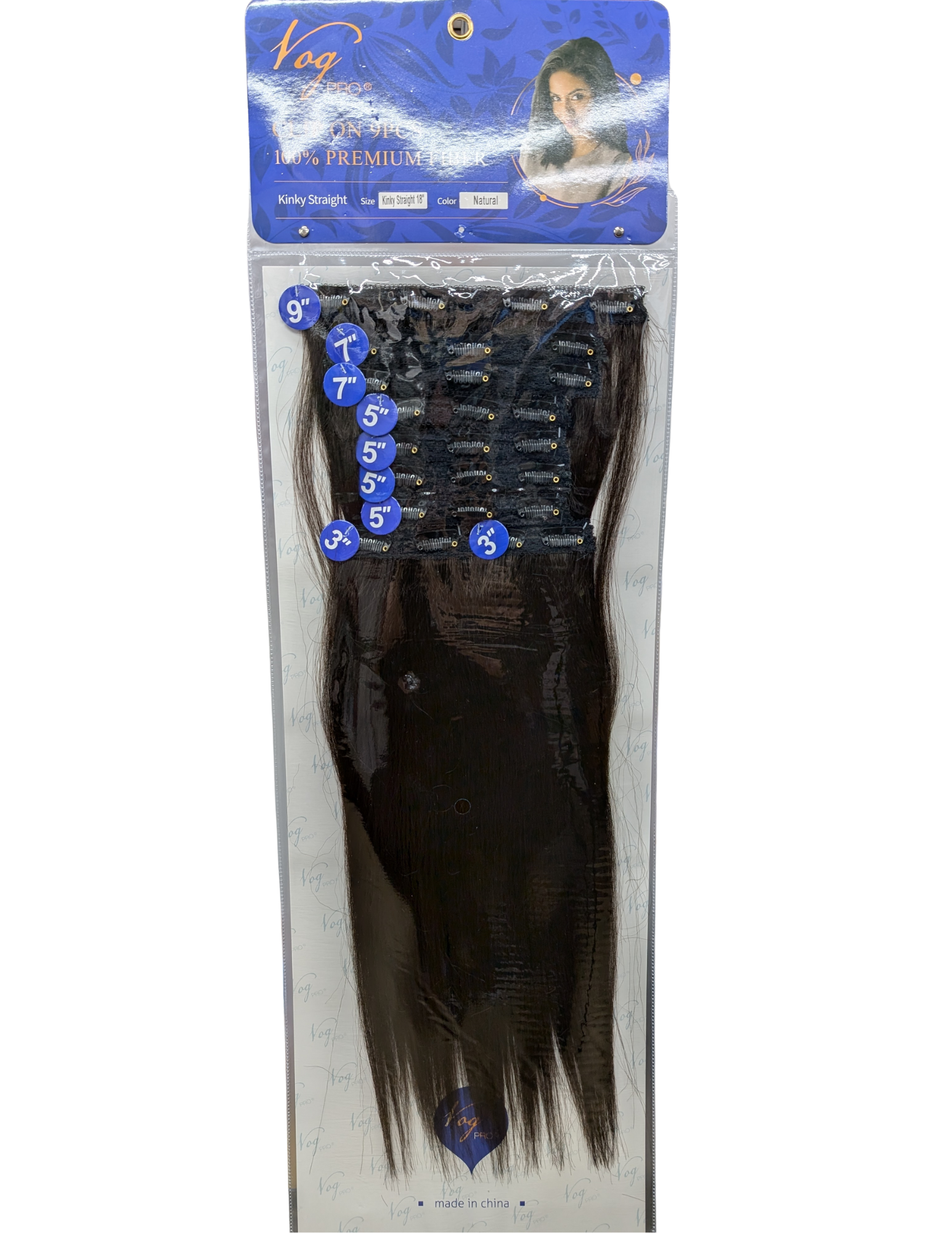 Vog Pro Kinky Straight Clip-On Hair Extensions 9PCs