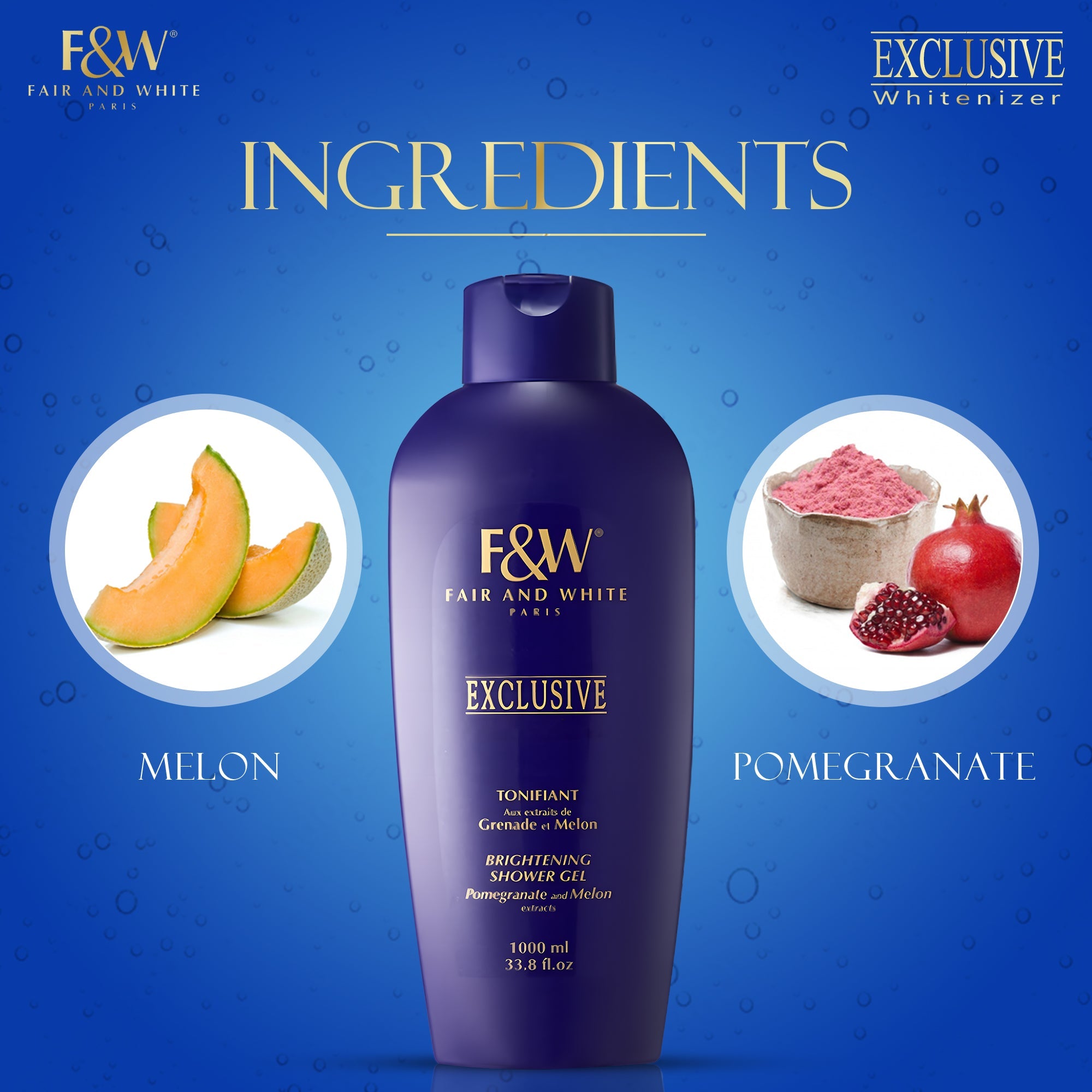 Fair and White Exclusive Shower Gel  Pomegranate and Melon extracts 1000 ml