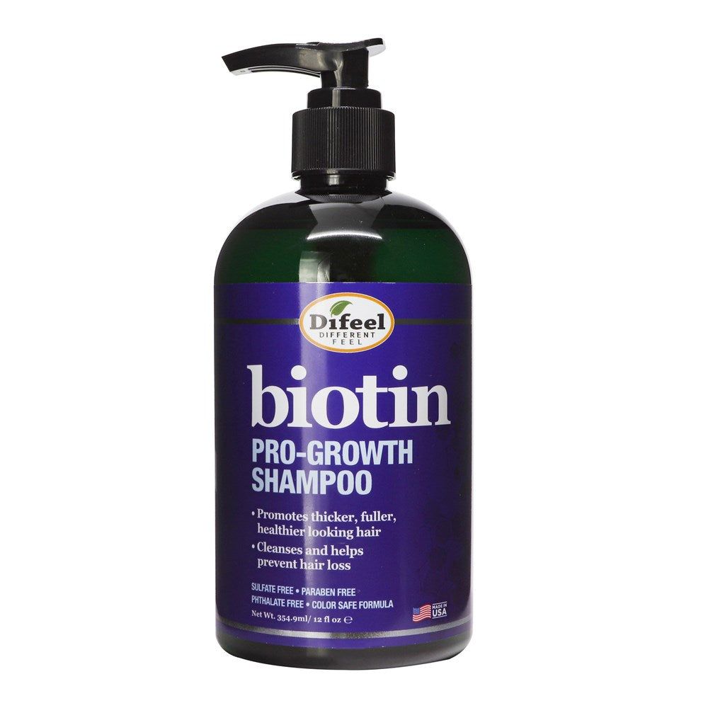 Bottle of Difeel Biotin Pro-Growth Shampoo on a white background
