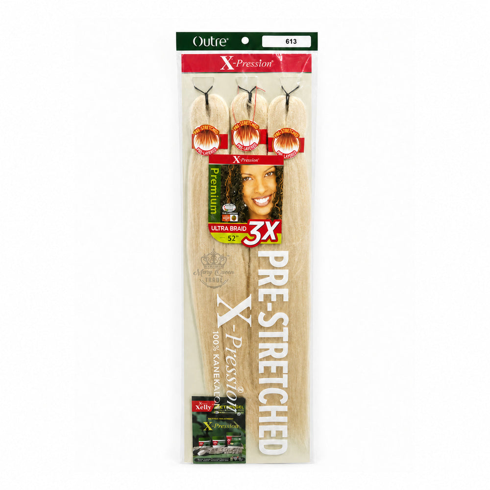 Outre X-Pression 3X Pre-Stretched Ultra Braid, 52 inches, colour 613, original packaging with Mary Queen Trade watermark.