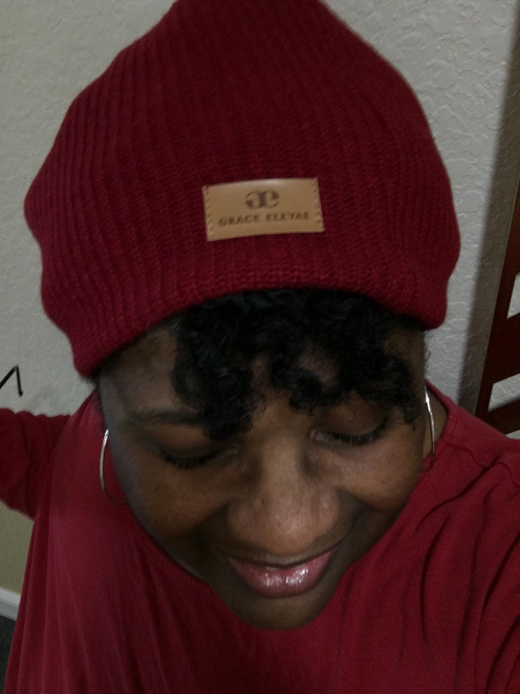 Grace Eleyae Warm Fold Over Slap | Satin-Lined Cap - Wine Red