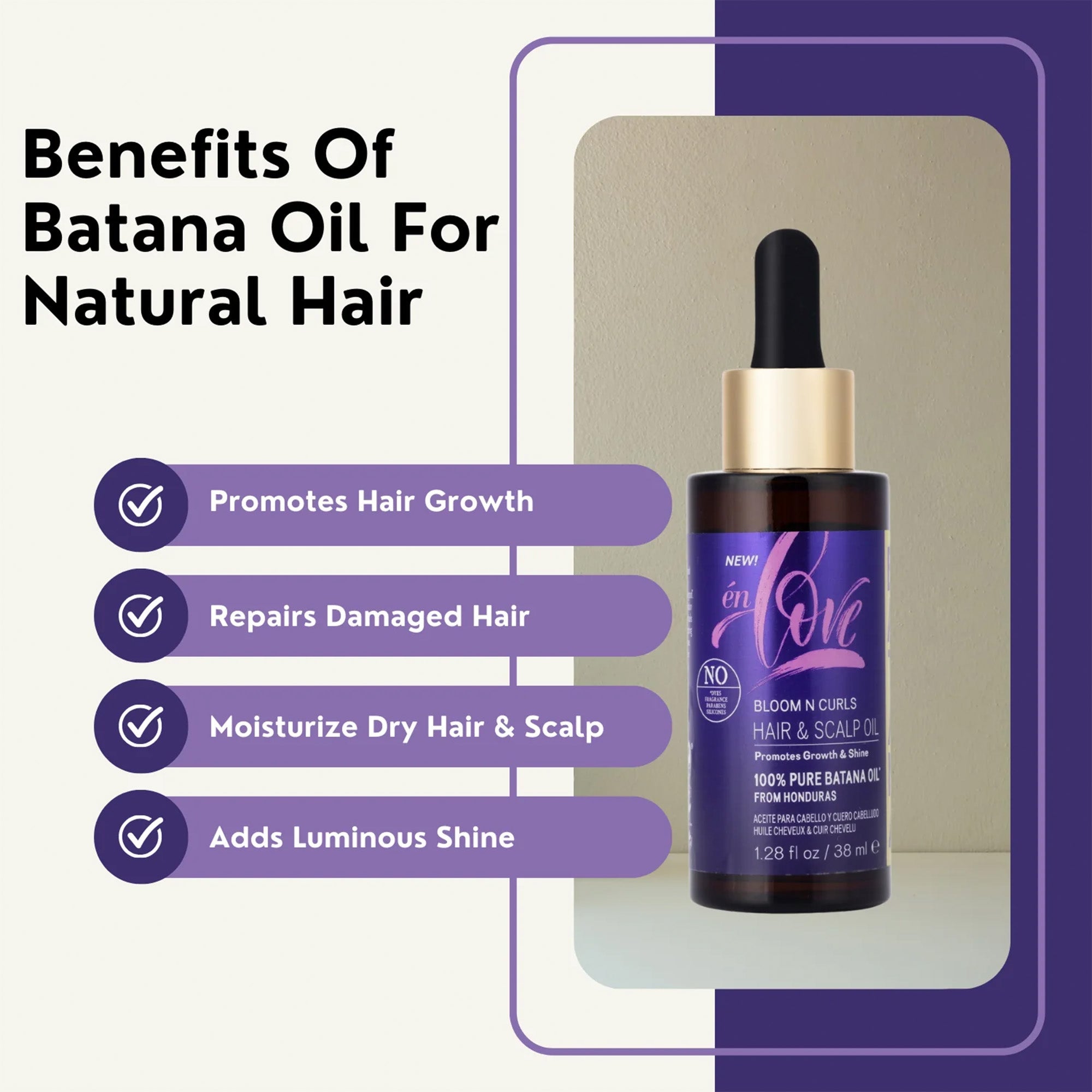 EN LOVE Bloom N Curls 100% Pure Batana Hair & Scalp Oil (1.28oz)