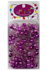Beauty Collection Round Medium Hair Beads Jumbo Pack - Metallic Purple & Clear /Glitter #MET2PUR