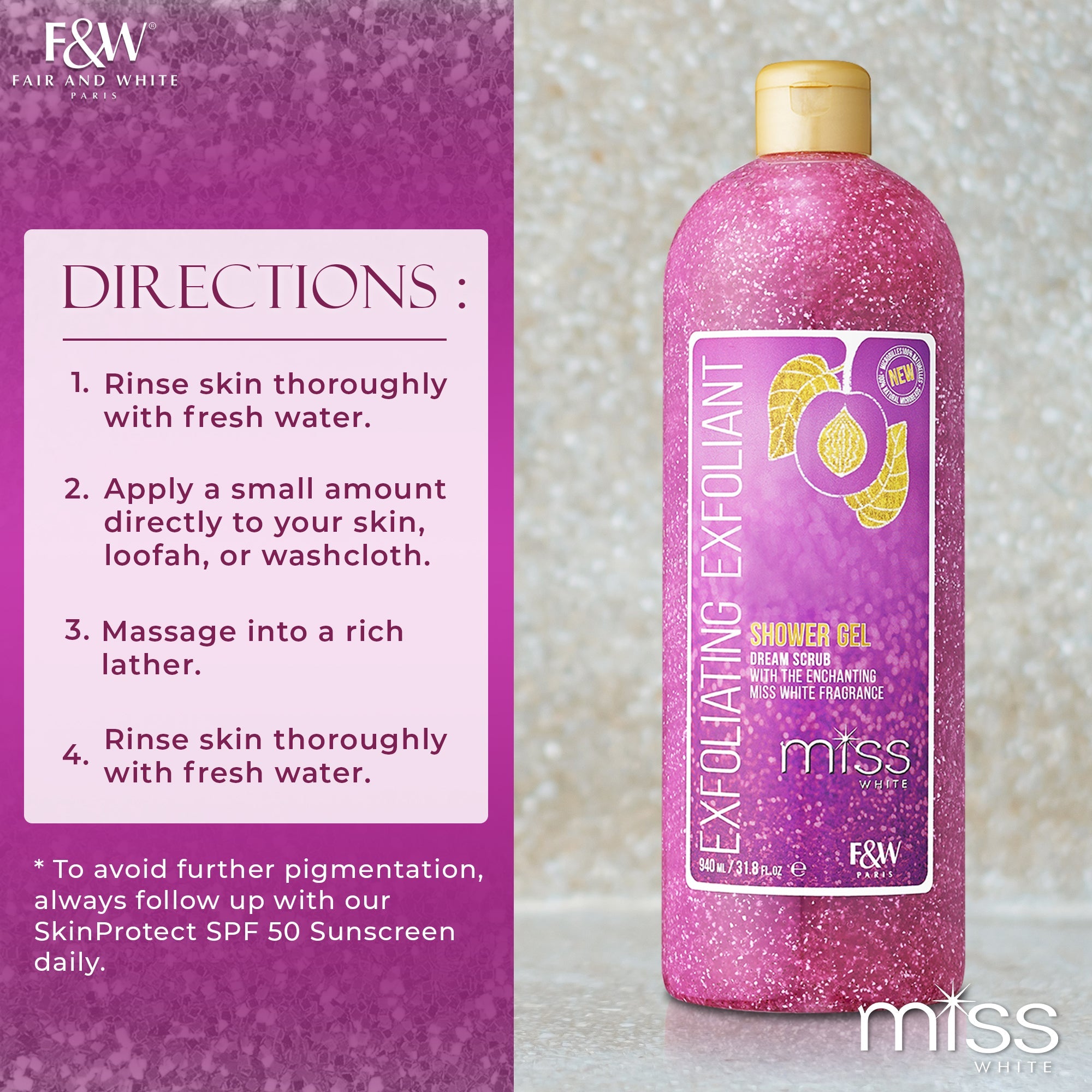 Fair and White Miss White Beauty Exfoliating Shower Gel 940 ml