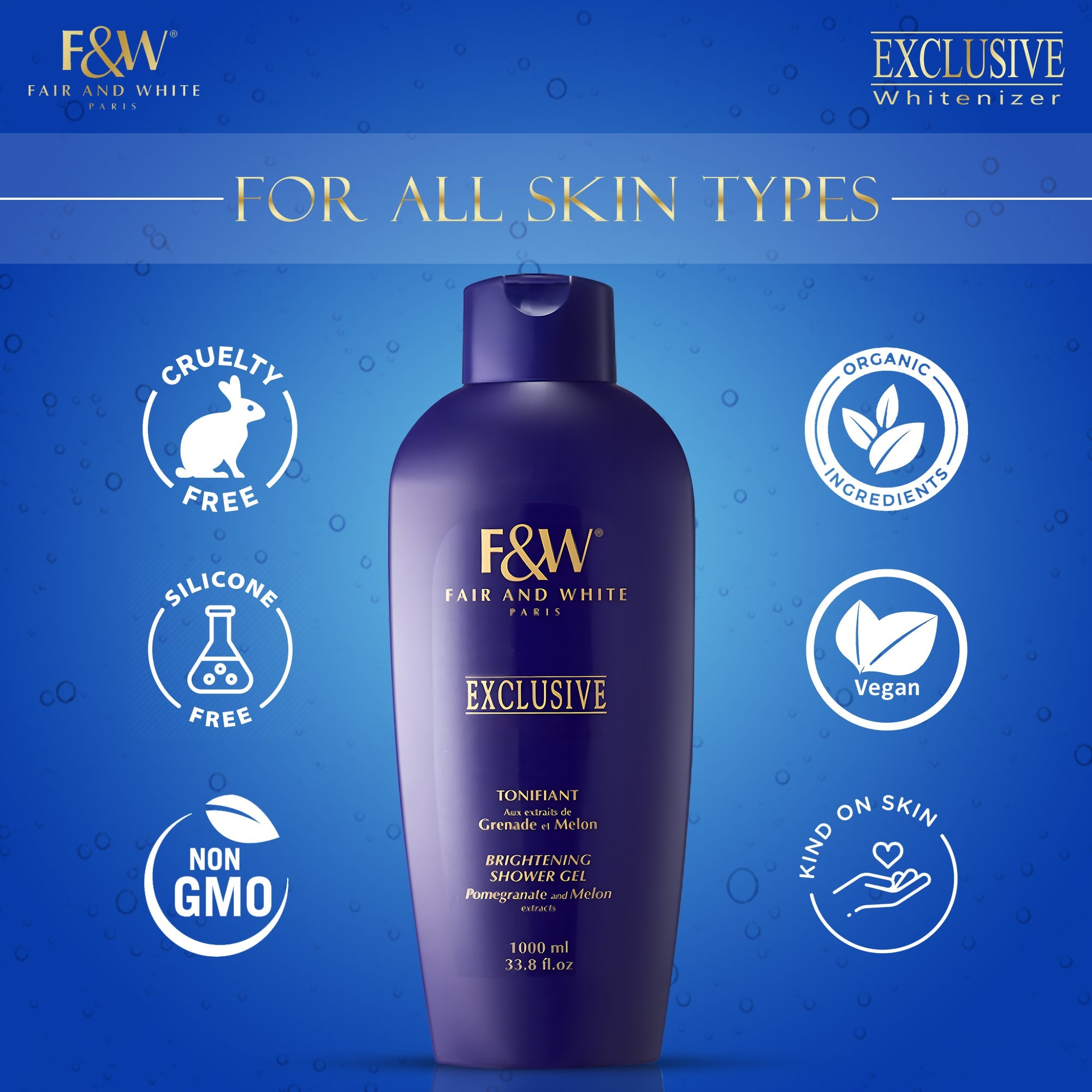 Fair and White Exclusive Shower Gel  Pomegranate and Melon extracts 1000 ml