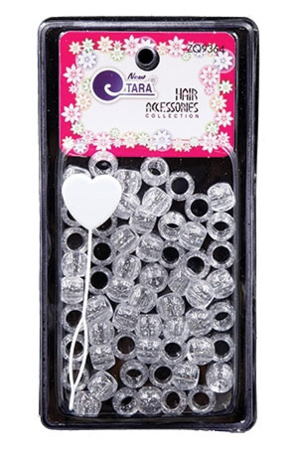Tara Large Hair Beads - Clear w/ Silver Glitter #9364