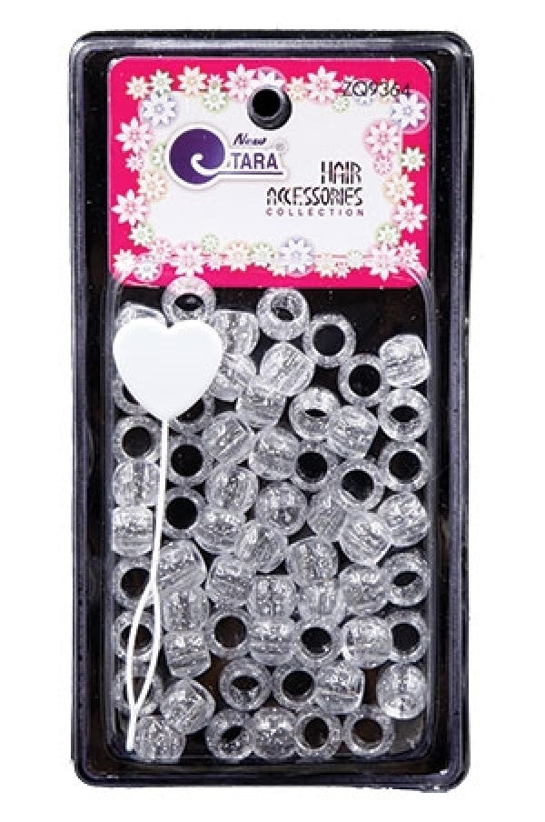 Tara Large Hair Beads - Clear w/ Silver Glitter Jumbo Pack #9336