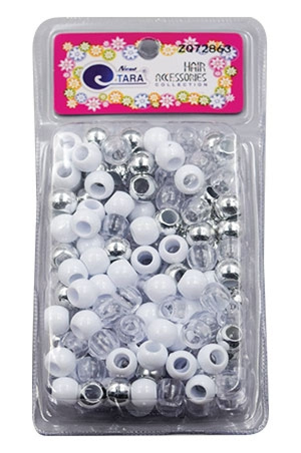 Tara Large Hair Beads - Silver, White & Clear Jumbo Pack #72863